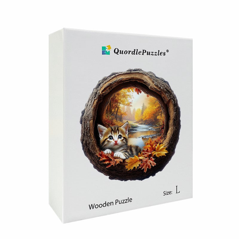 3D Drewniane Puzzle Jesienny Kotek