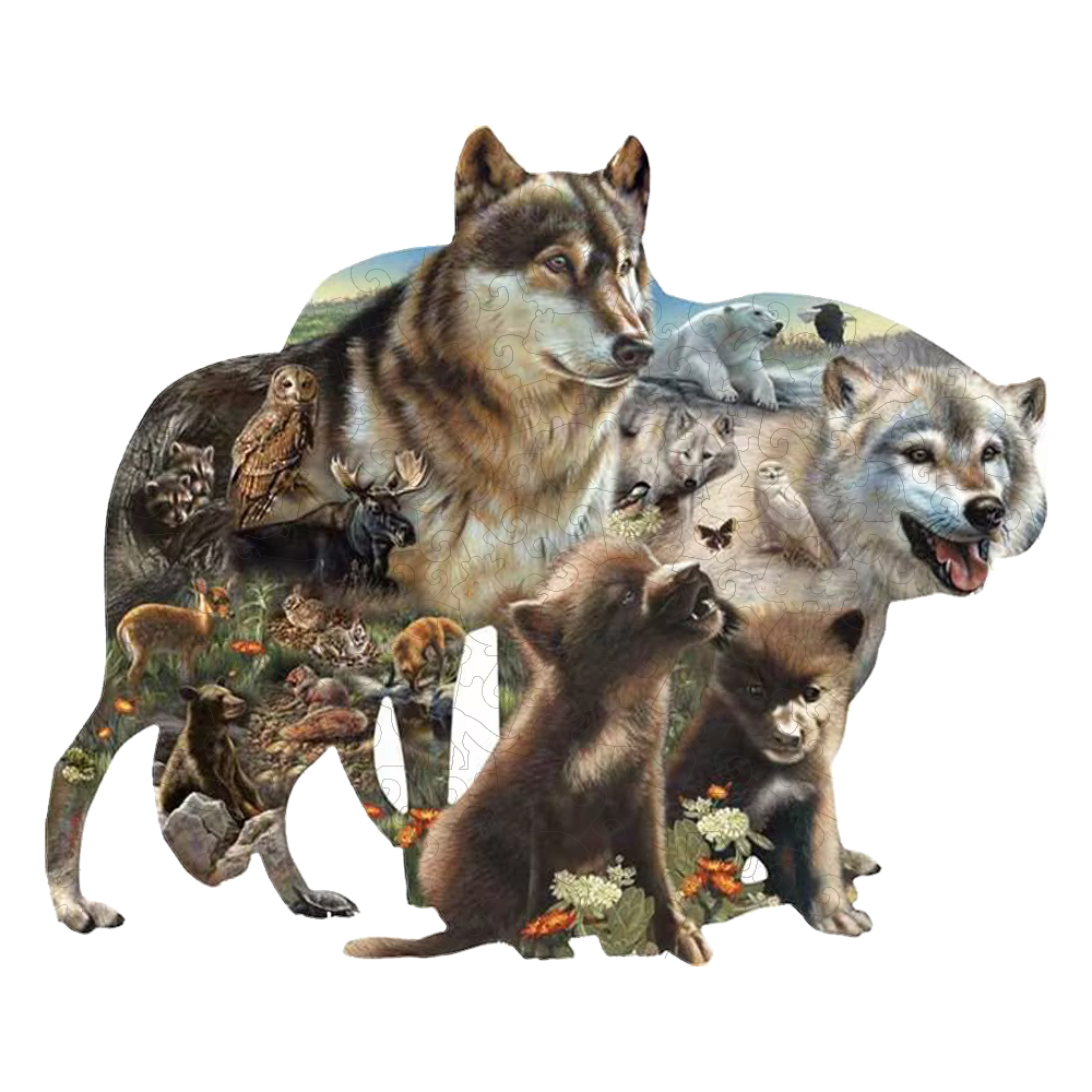 Drevená skladačka wolf pack