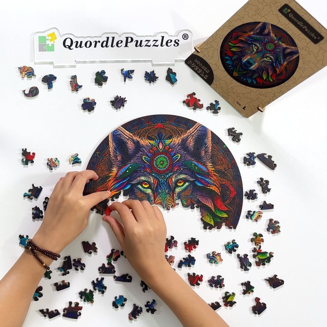 Drevená skladačka mandala volk