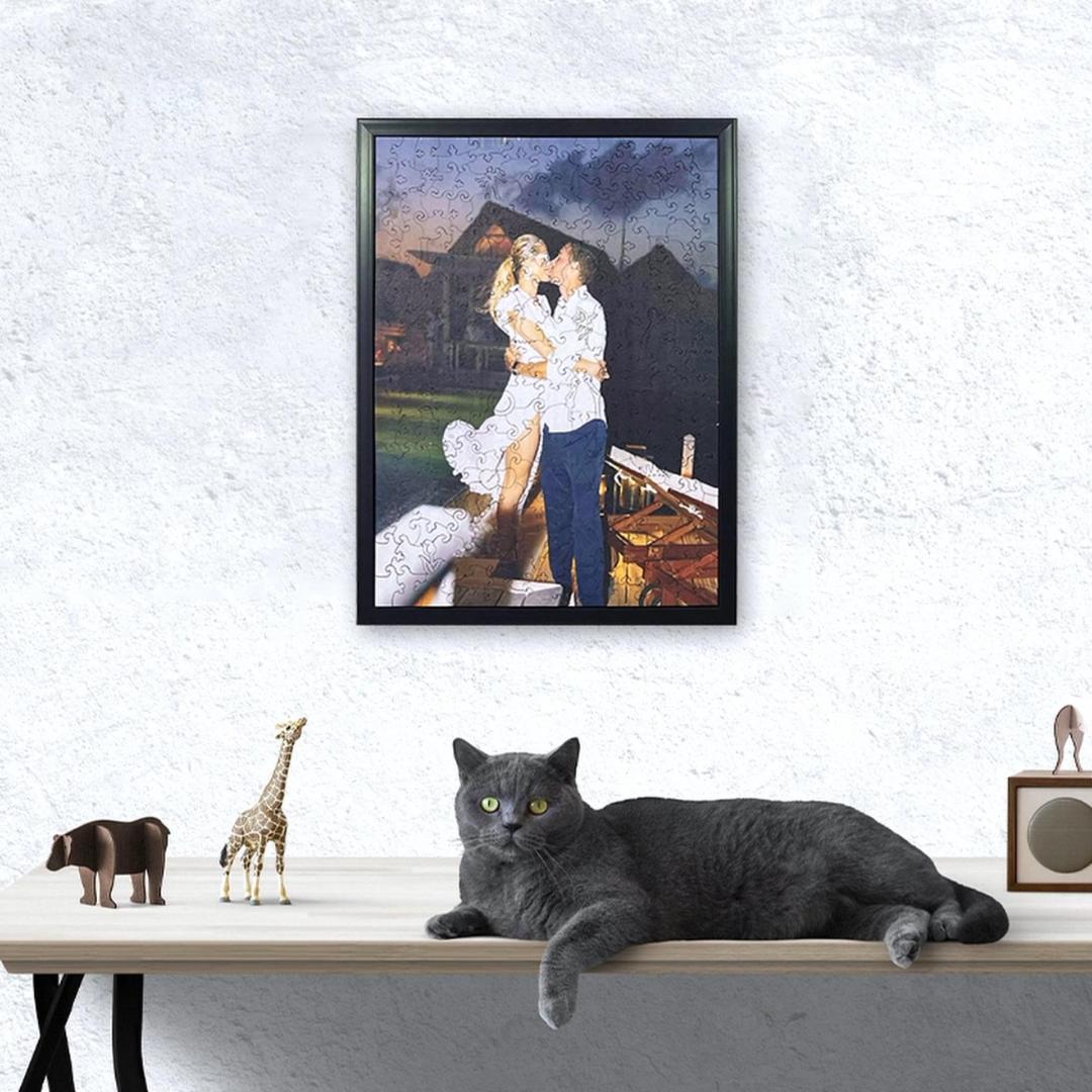 Prispôsobené fotografie drevené puzzle šťastnej rodiny