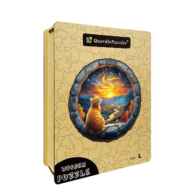 3D Drewniane Puzzle Kot pod Gwieździstym Niebem