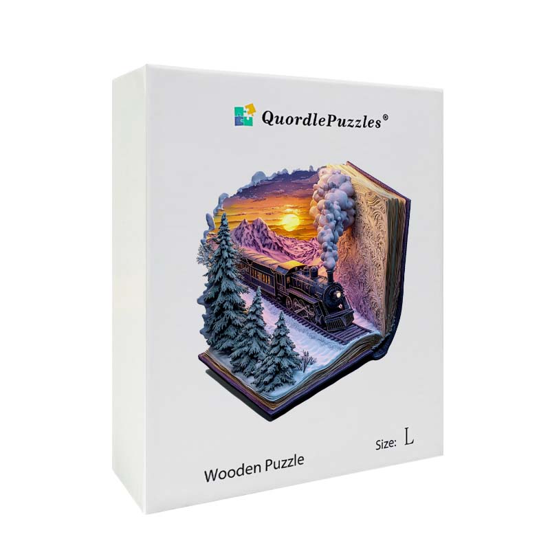 3D Drewniane Puzzle Zimowa Podróż Pociągiem
