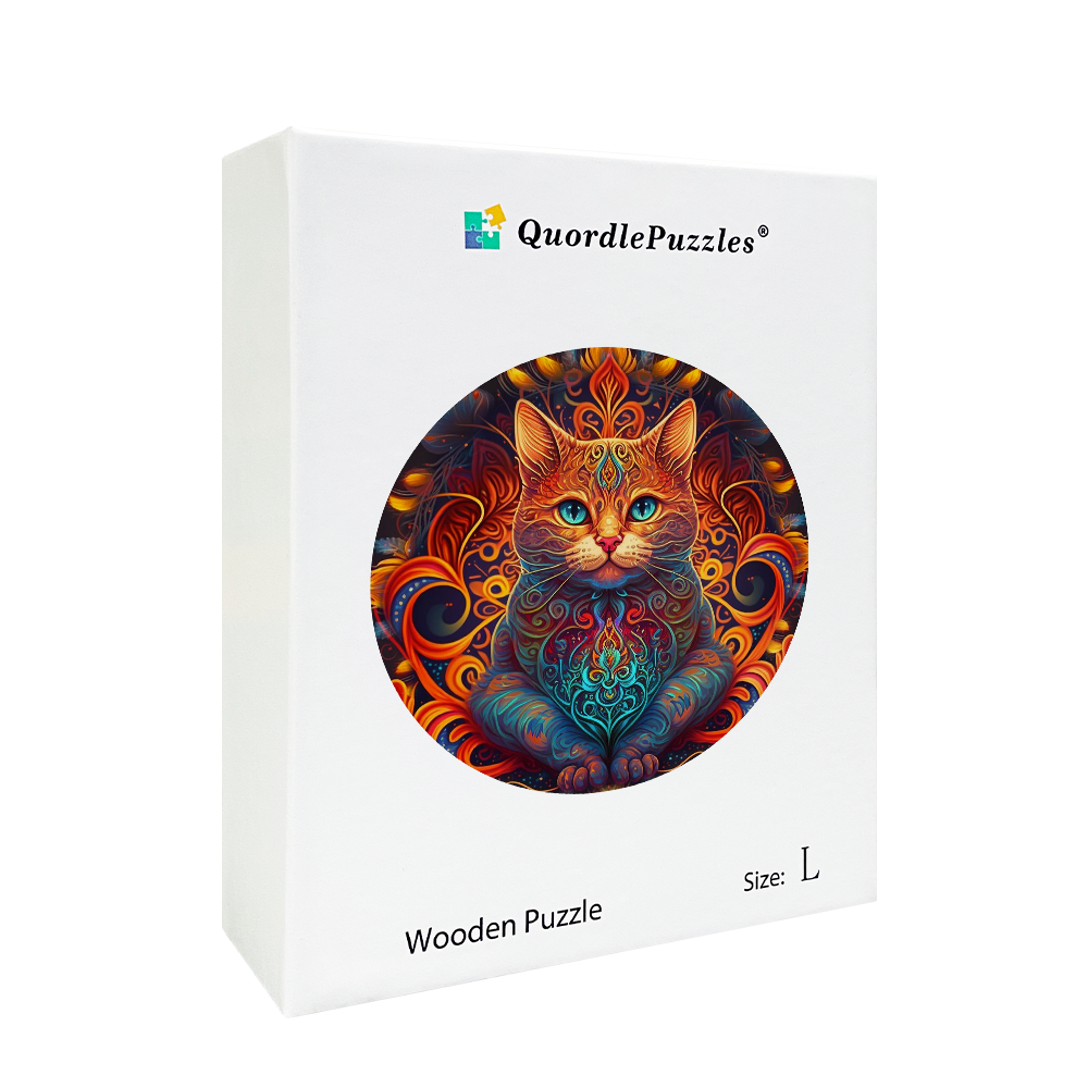 Mandala mačka - pán ohňa drevená skladačka