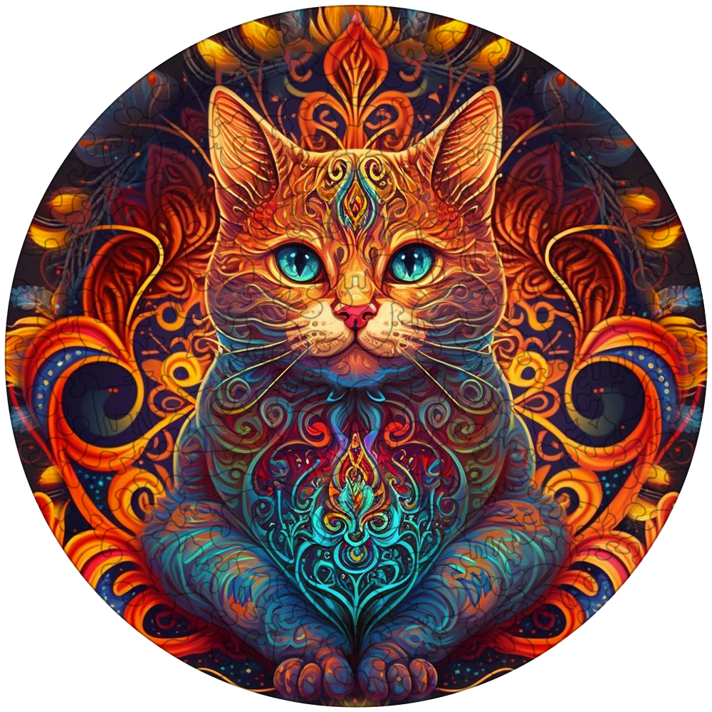 Mandala mačka - pán ohňa drevená skladačka