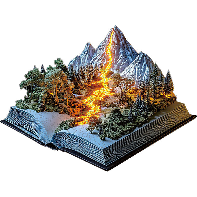 3D horský západ slnka drevené puzzle