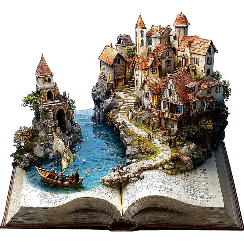 3D pobrežná dedina drevené puzzle