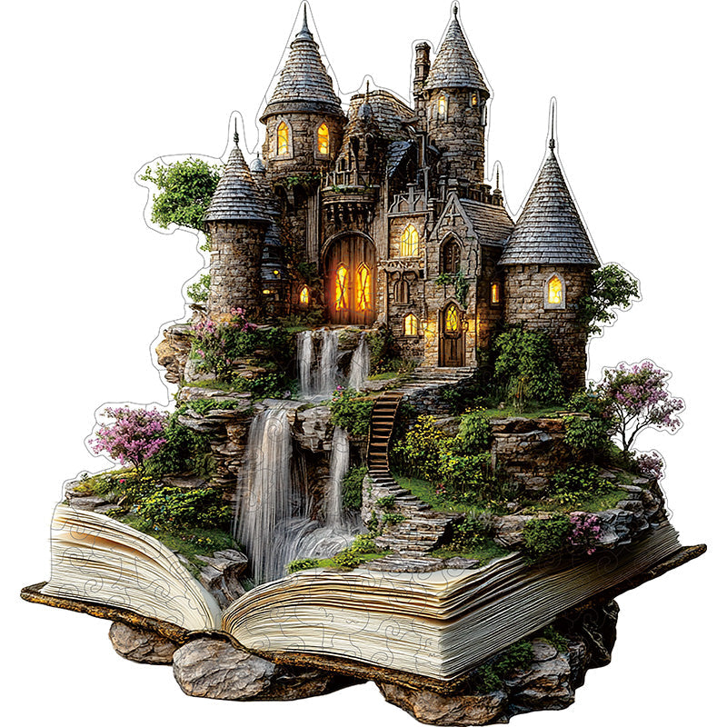 3D hrad pri vodopáde drevené puzzle