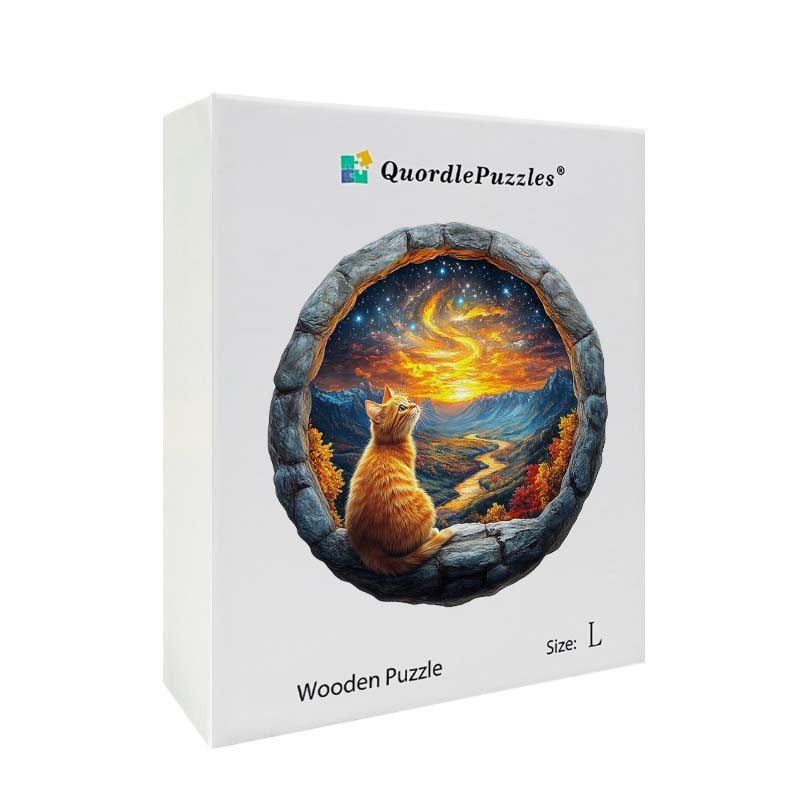 3D Drewniane Puzzle Kot pod Gwieździstym Niebem