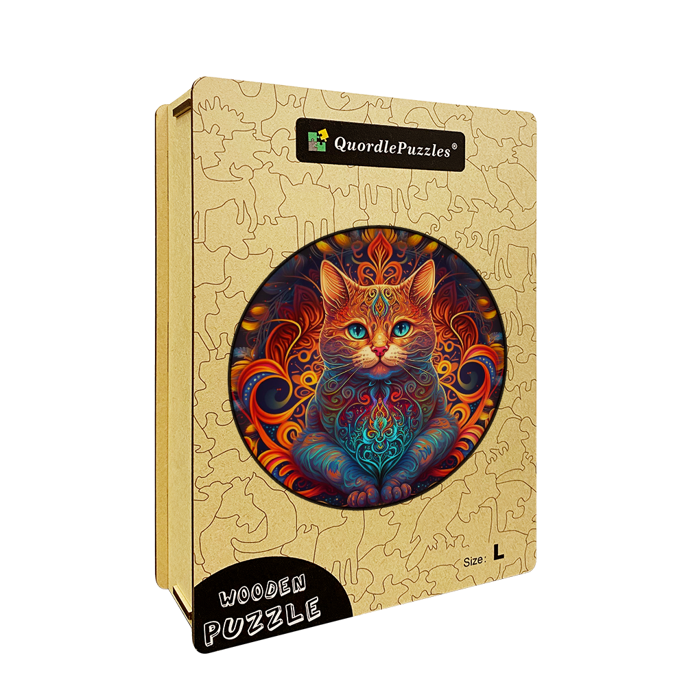 Mandala mačka - pán ohňa drevená skladačka