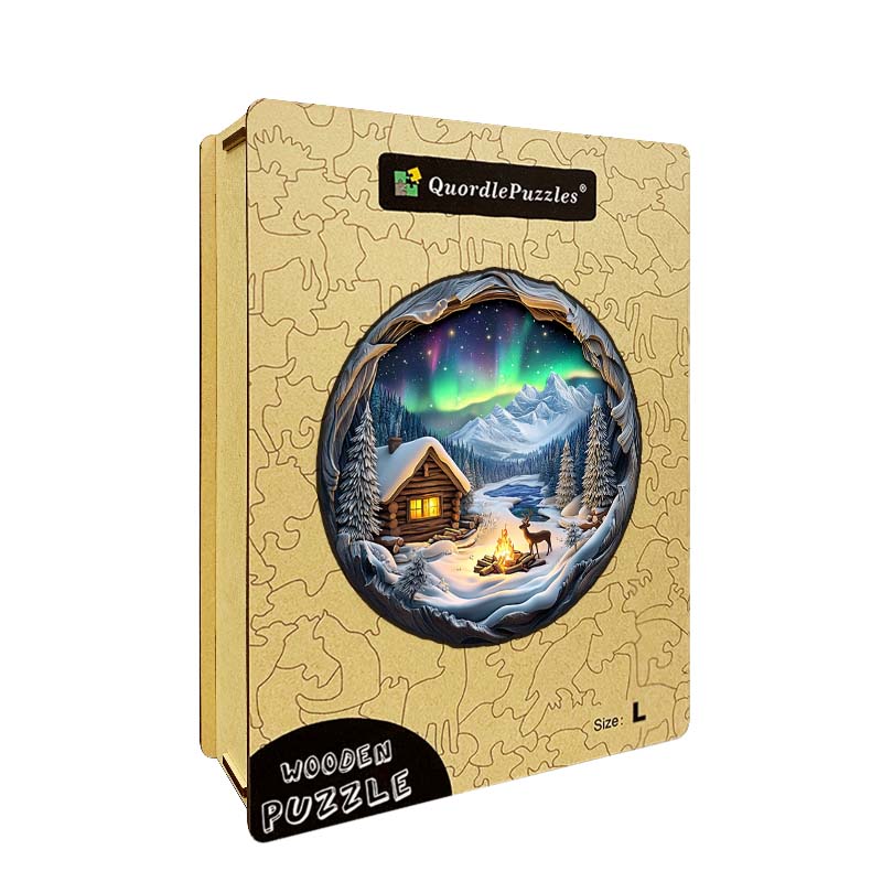 3D Drewniane Puzzle Chata pod Zorzą Polarną