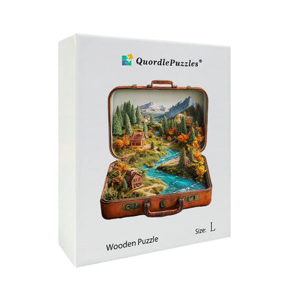 3D scénický kufor drevené puzzle