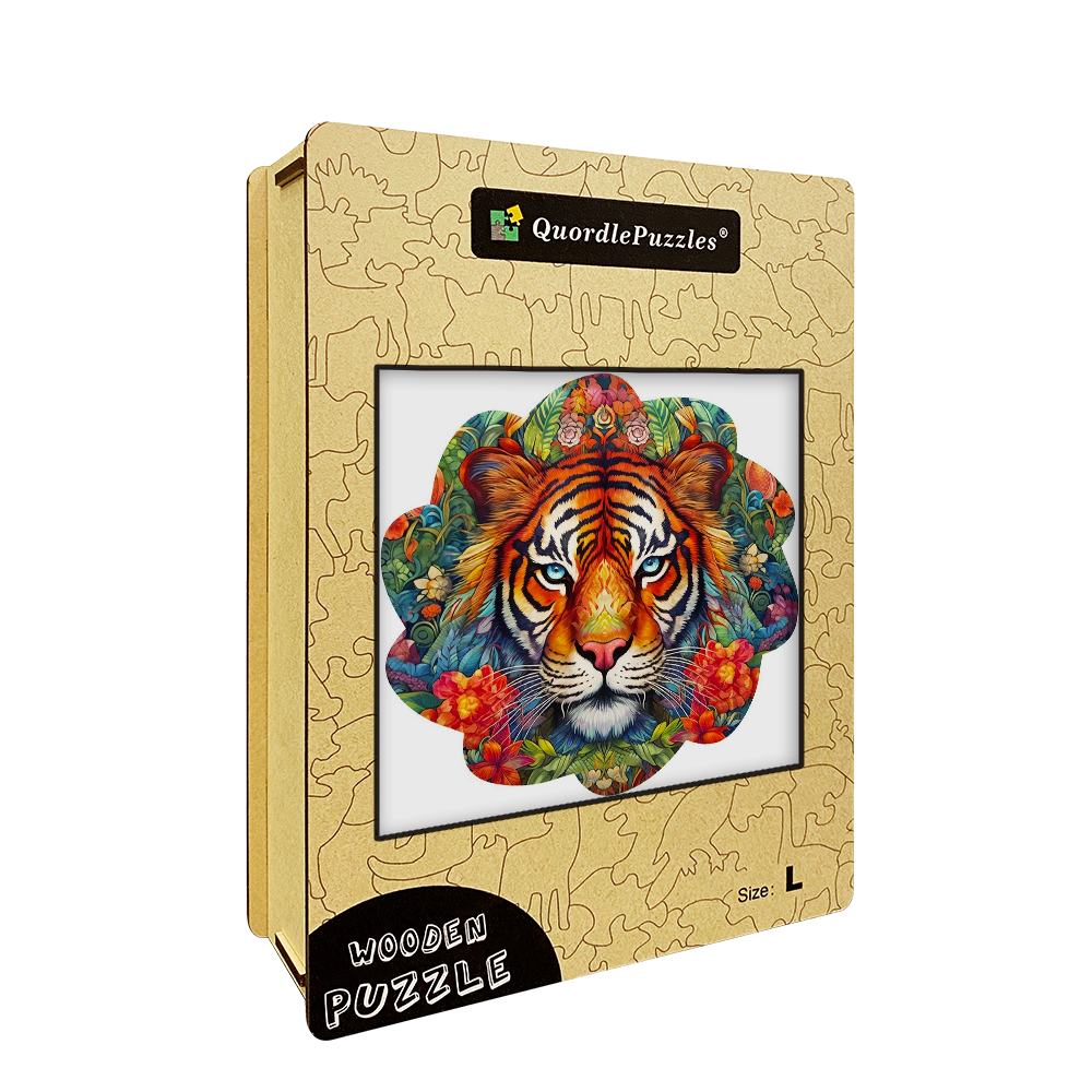 Drevená skladačka tiger s kvetmi