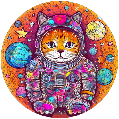 Zábavná drevená skladačka mačka astronaut