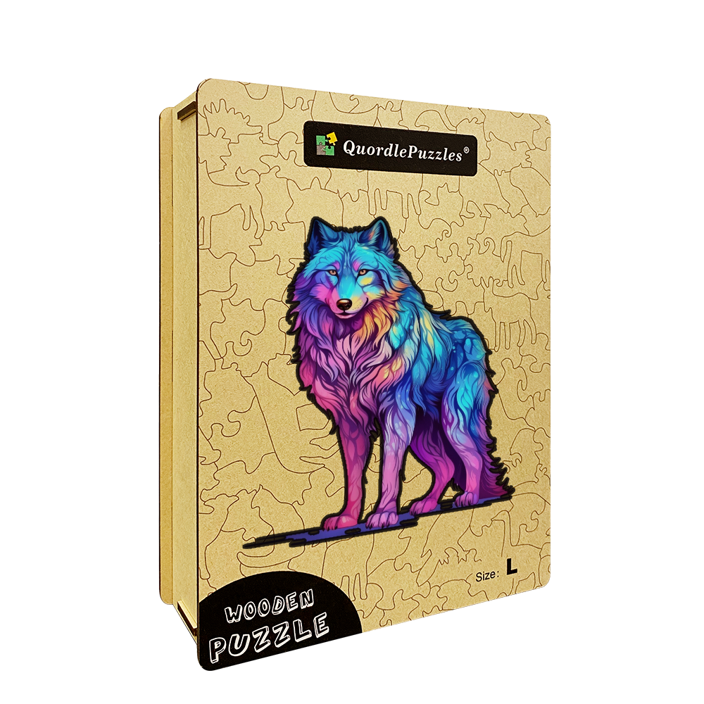 Majestátna drevená skladačka rainbow wolf