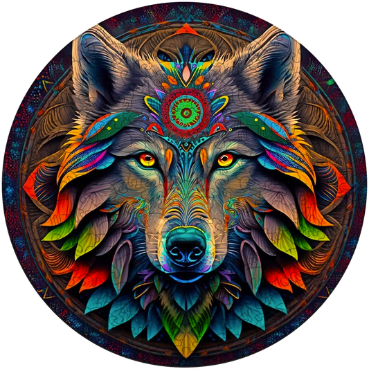 Drevená skladačka mandala volk