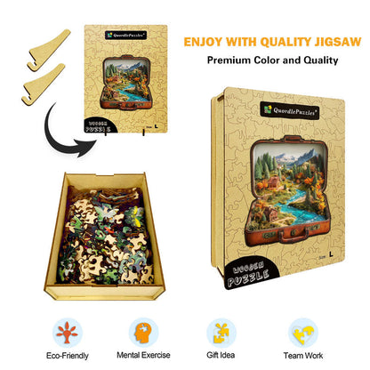 3D scénický kufor drevené puzzle