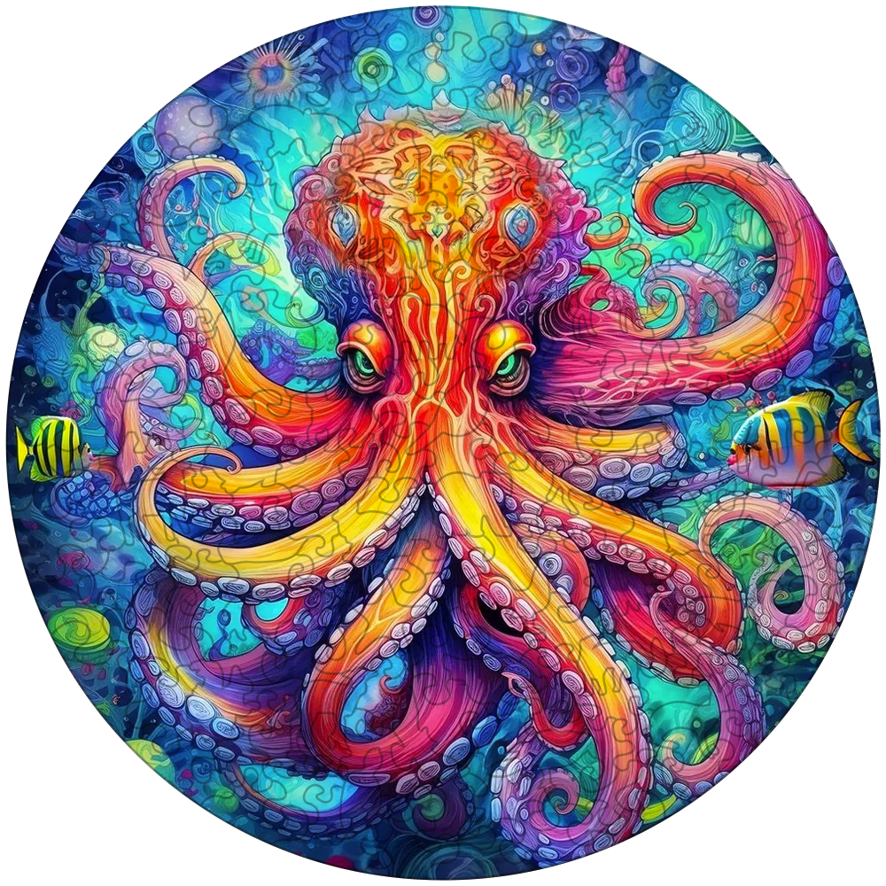 Octopus vibrant drevené puzzle