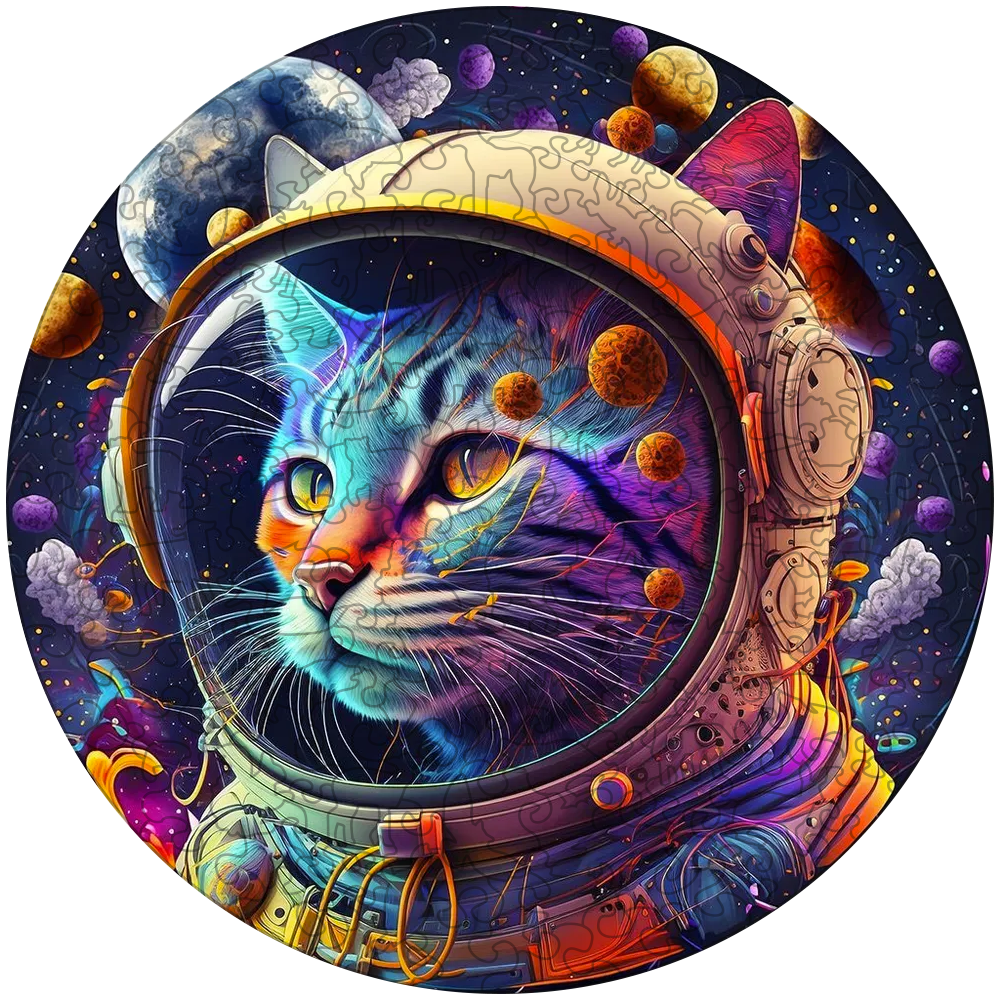 Drevená skladačka space cat roztomilé mačiatka