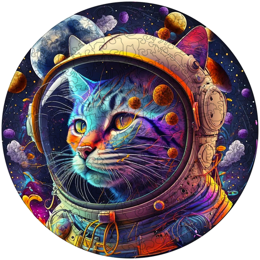 Drevená skladačka space cat roztomilé mačiatka