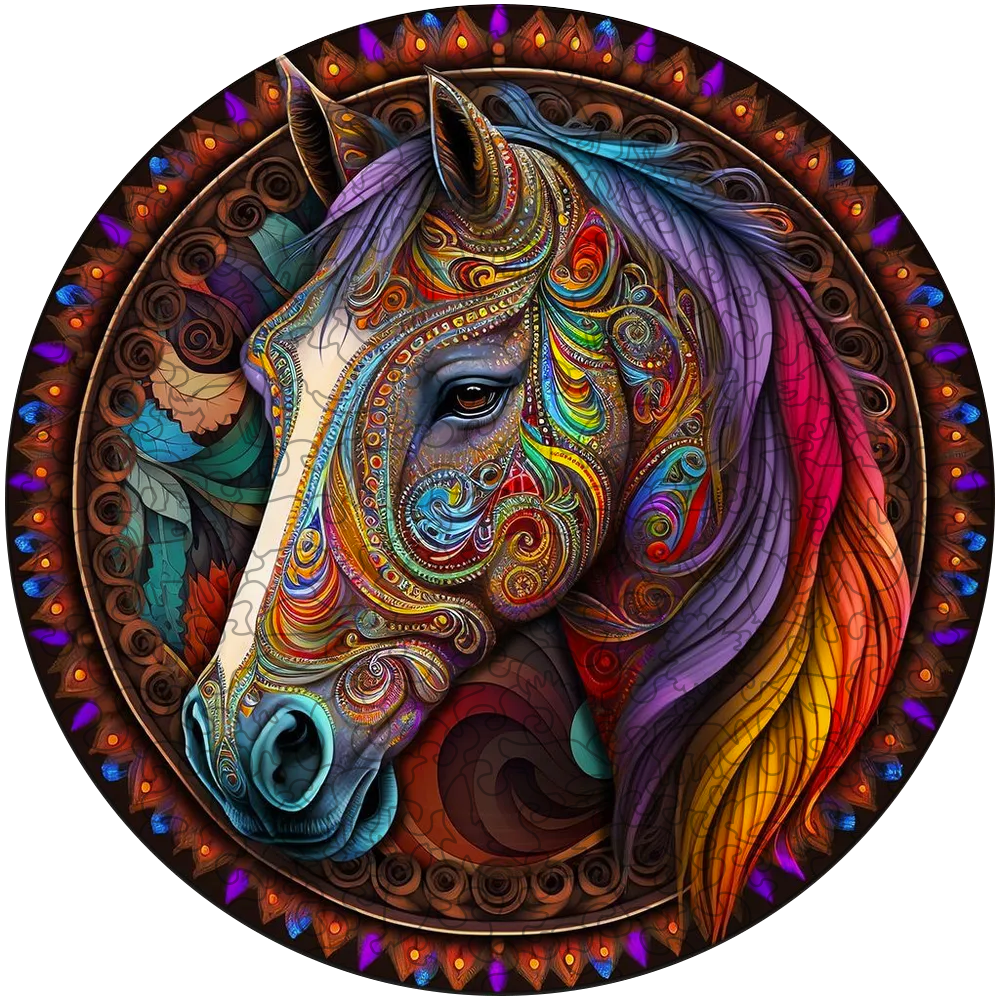 Drevené puzzle kôň mandala