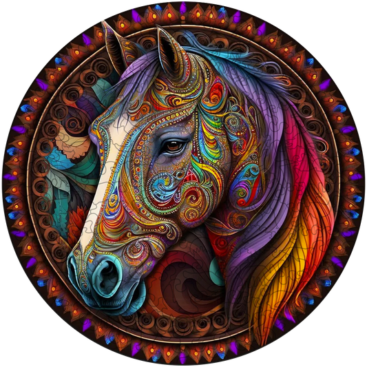 Drevené puzzle kôň mandala