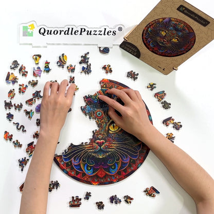 Drevená skladačka mandala cat