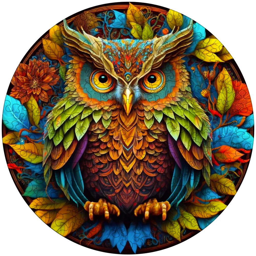 Drevené puzzle sova mandala