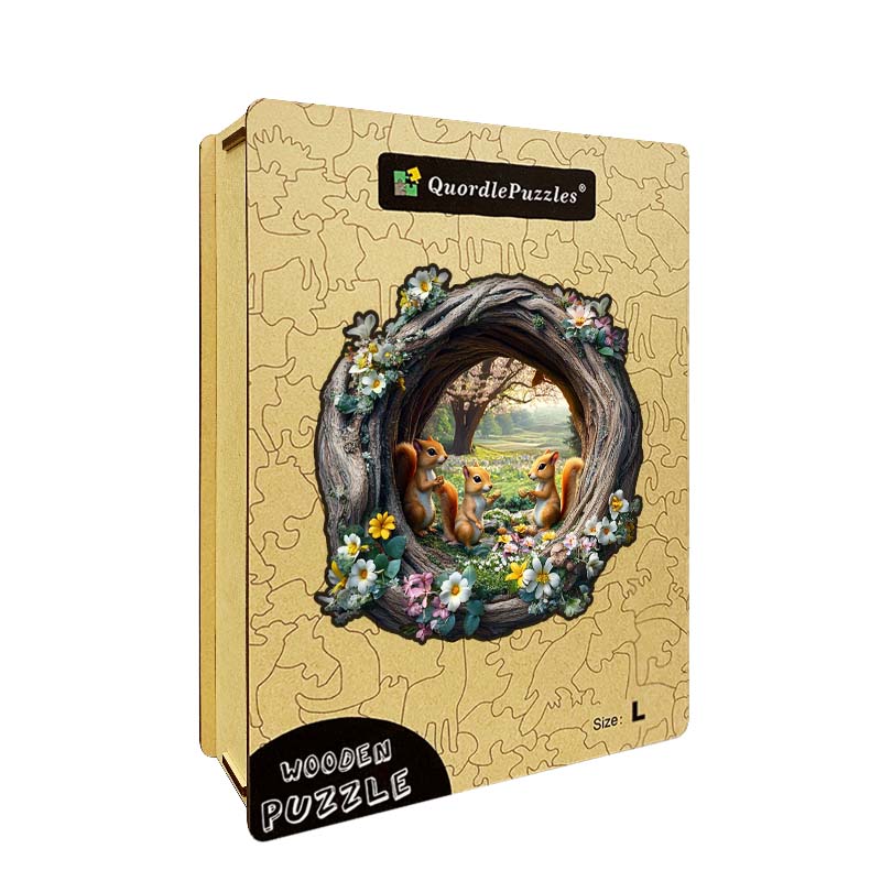3D Drewniane Puzzle Wiewiórka na Wiośnie