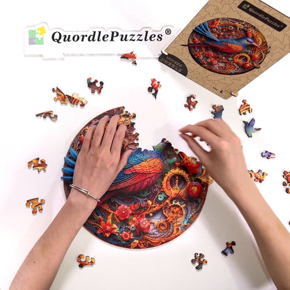 Drevené puzzle vtáčik a kvet 2