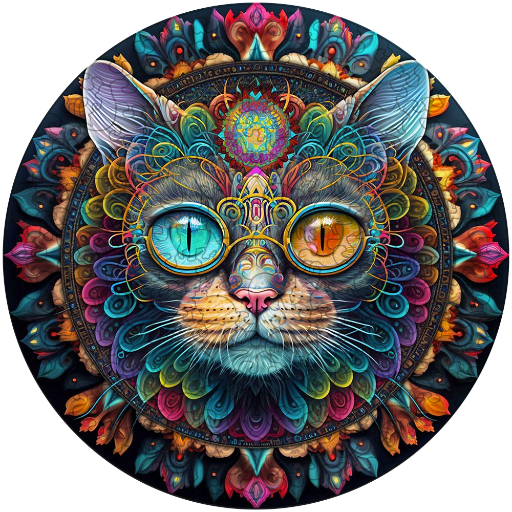 Drevená skladačka kúzelná mačka mandala