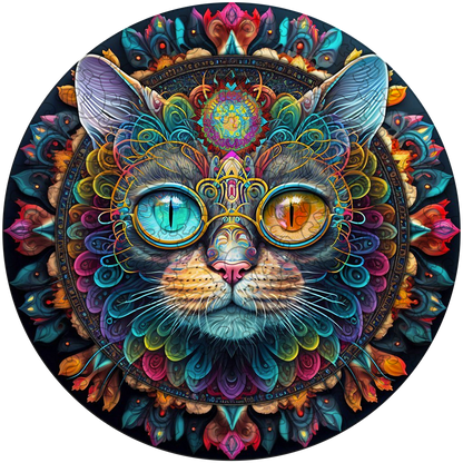 Drevená skladačka kúzelná mačka mandala