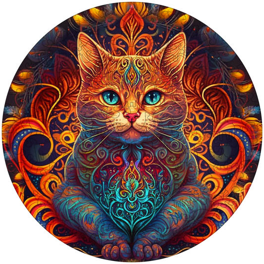 Mandala mačka - pán ohňa drevená skladačka