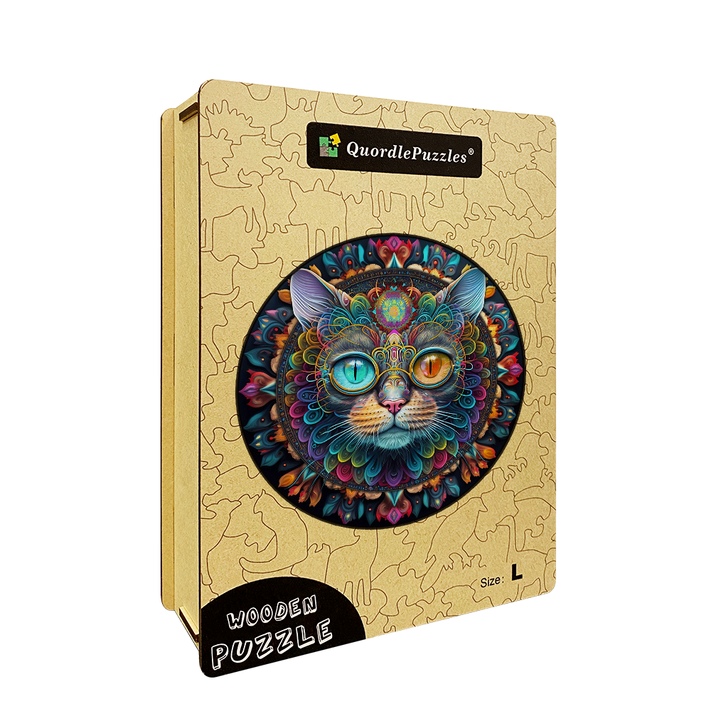 Drevená skladačka kúzelná mačka mandala