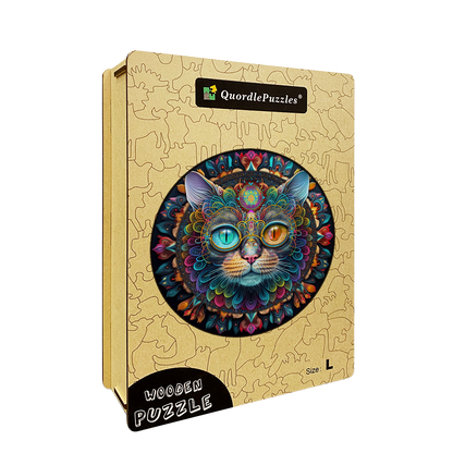 Drevená skladačka kúzelná mačka mandala