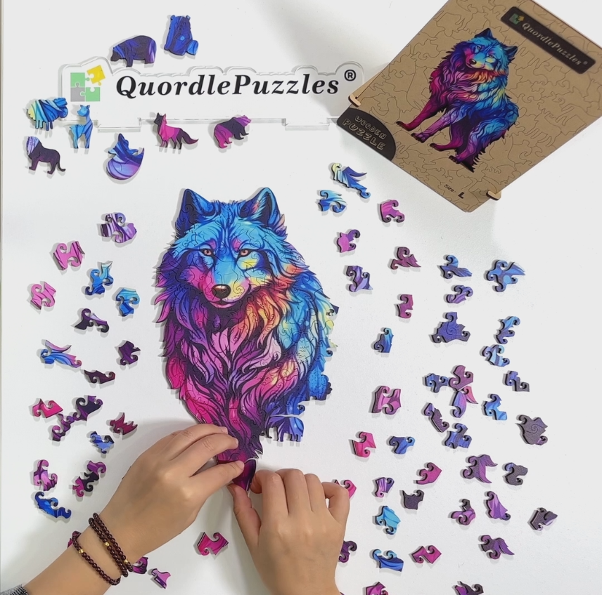 Majestátna drevená skladačka rainbow wolf