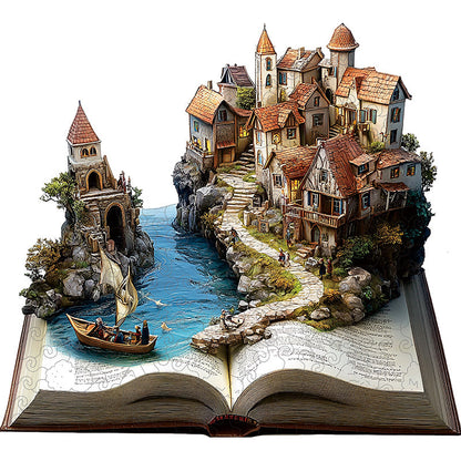 3D pobrežná dedina drevené puzzle