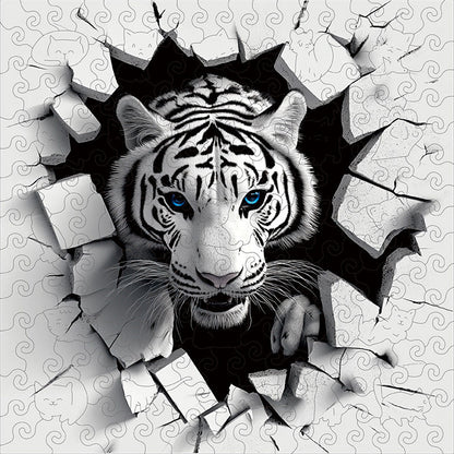 3D biely tiger výbuch drevené puzzle