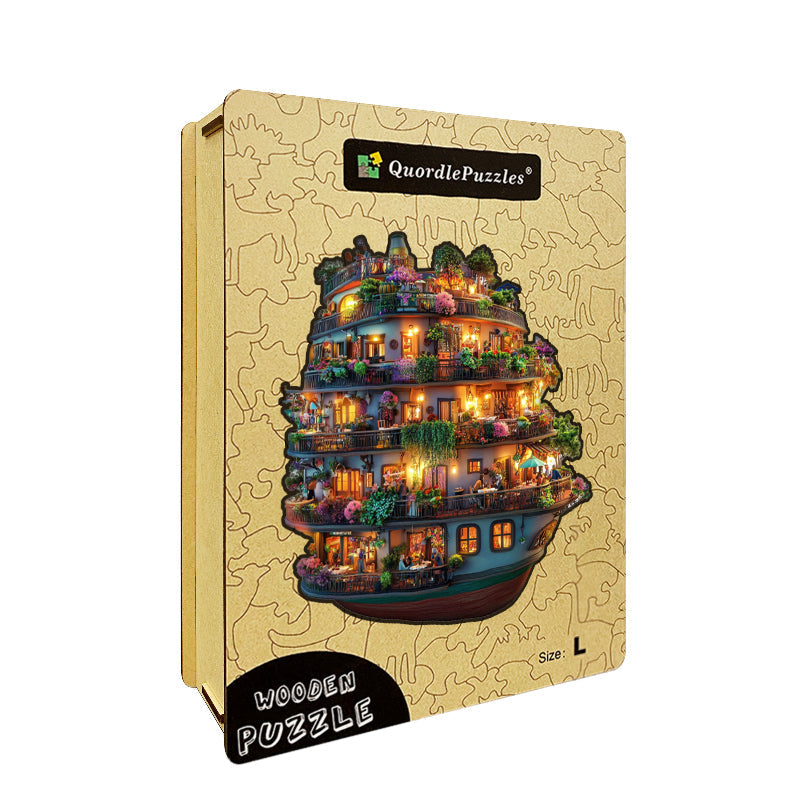 Drevené Puzzle Plávajúca Loď Plná Kvetov