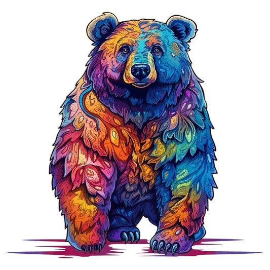 Krásny psychedelický zúrivý medveď drevená skladačka