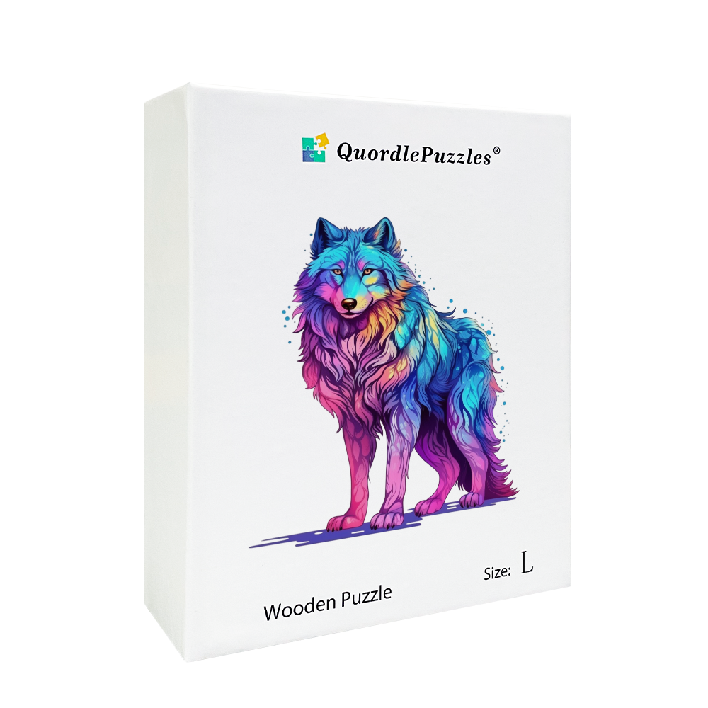 Majestátna drevená skladačka rainbow wolf