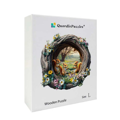 3D Drewniane Puzzle Wiewiórka na Wiośnie