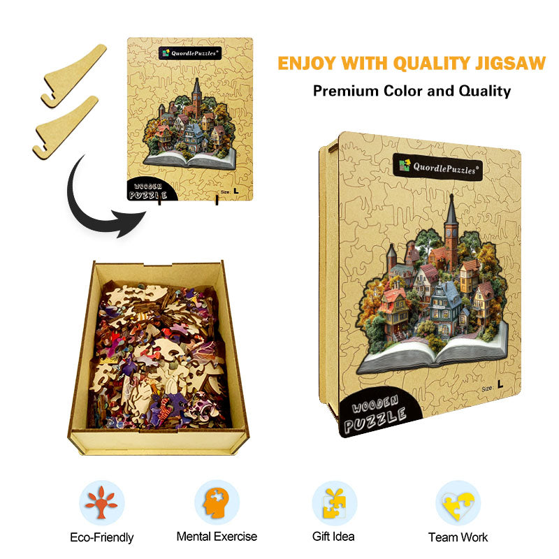 3D jeseňová dedina drevené puzzle