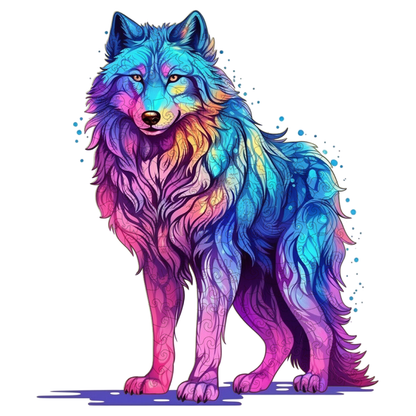 Majestátna drevená skladačka rainbow wolf