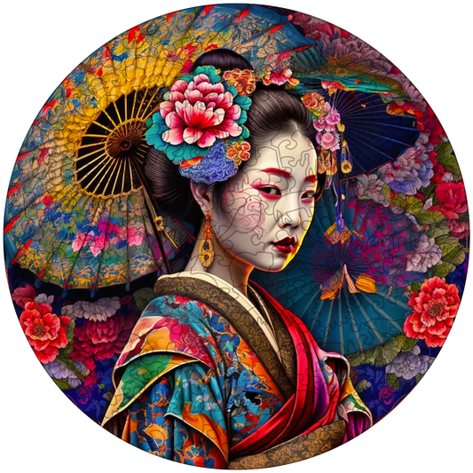 Drevená skladačka japonská gejša