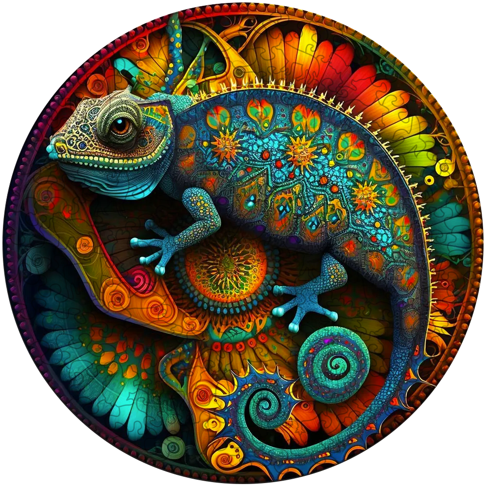 Drevená skladačka mandala chameleon