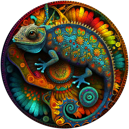 Drevená skladačka mandala chameleon