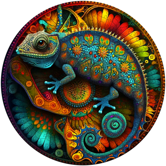 Drevená skladačka mandala chameleon