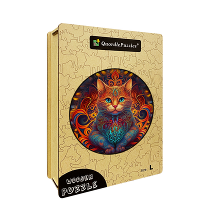 Mandala mačka - pán ohňa drevená skladačka