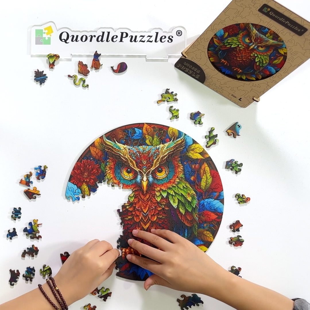 Drevené puzzle sova mandala