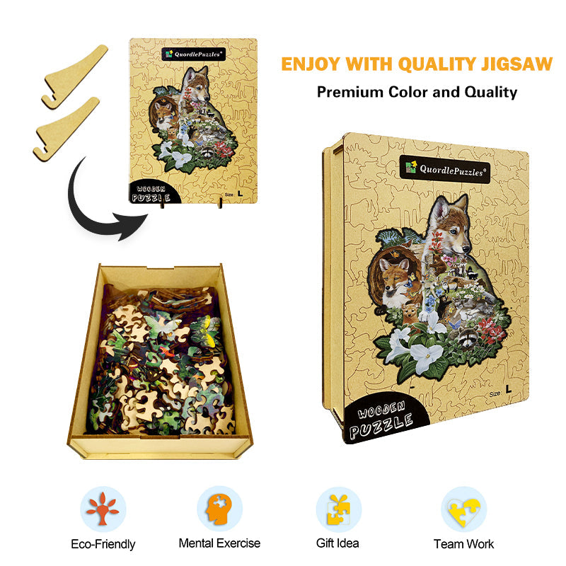 Drevené puzzle s vlčiou tvárou